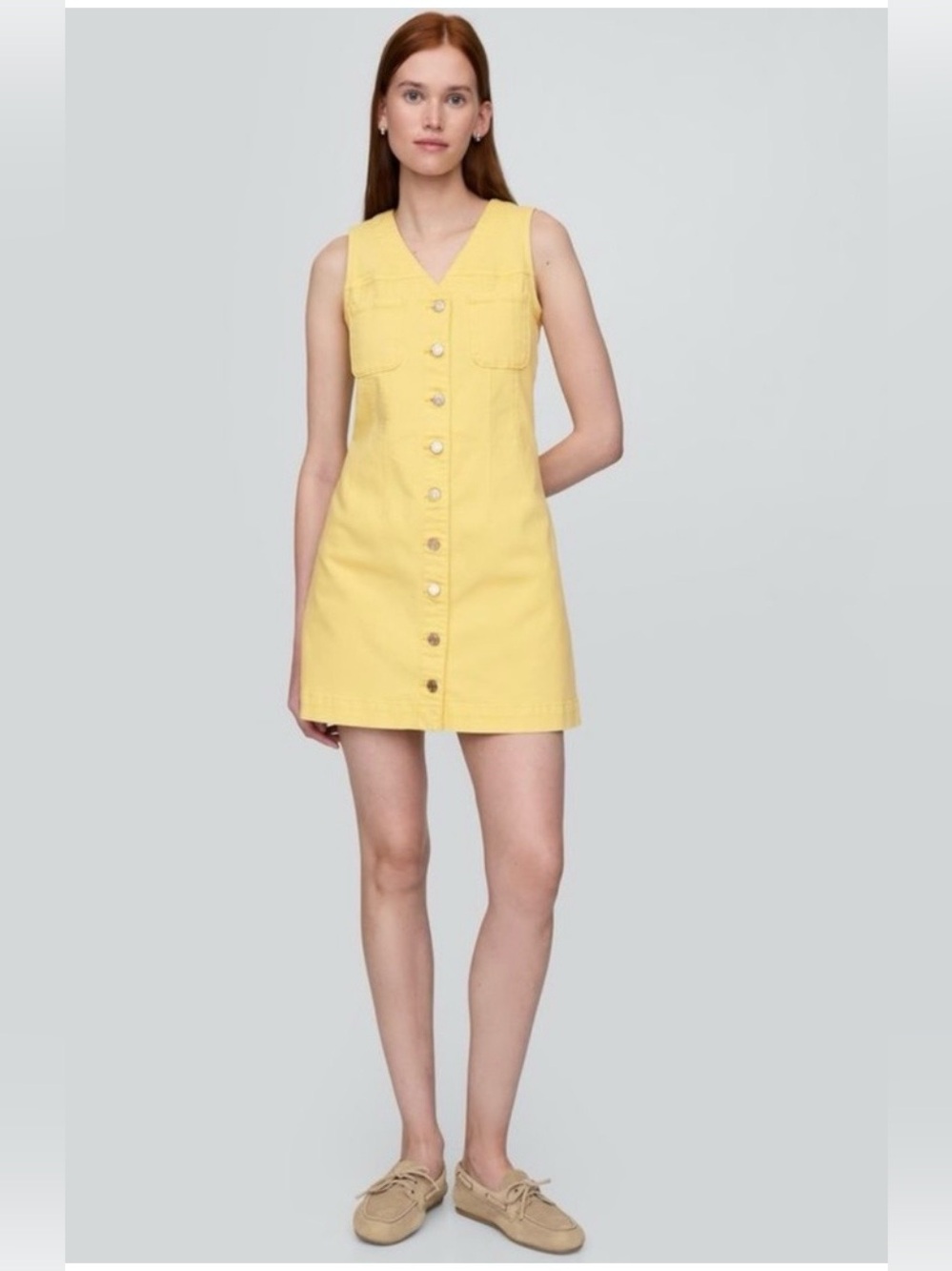 NWT GAP Yellow Sleeveless Button-Front Denim  Mini Dress XS